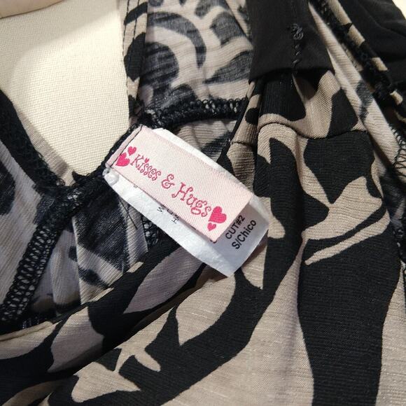 Vintage Y2K Fairy Midi Dress Size S Black Tan Floral V Neck Asymmetric Hem - Picture 10 of 11